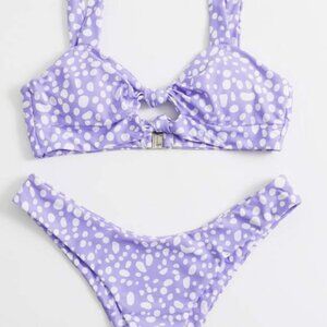 Zaful Purple Dalmatian Knot Cut Out Bikini Swimsuit